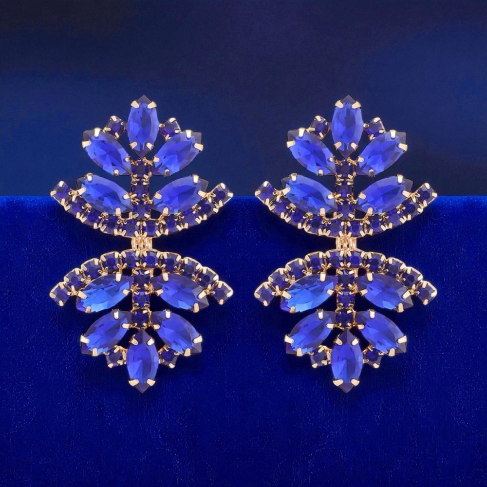 Blue and Gold Statement Earrings